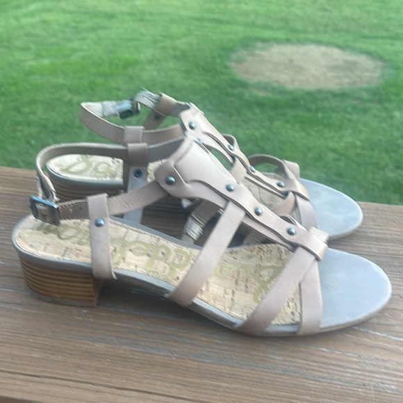 Sam Edelman Angela Low Heel Natural Tan Leather Sandals Size 8 - Picture 1 of 9